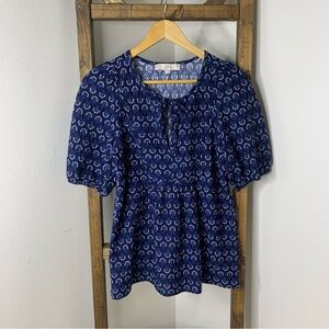 LOFT Navy Patterned Blouse Size XS